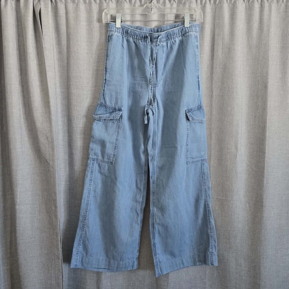 Womens vintage wide leg gap denim cargo pants stretchy waist XS